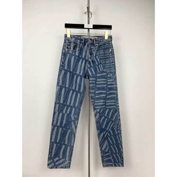 Alexander Wang Blue Full Print Cotton Jeans Casual Pants Size 27 - Picture 1 of 4